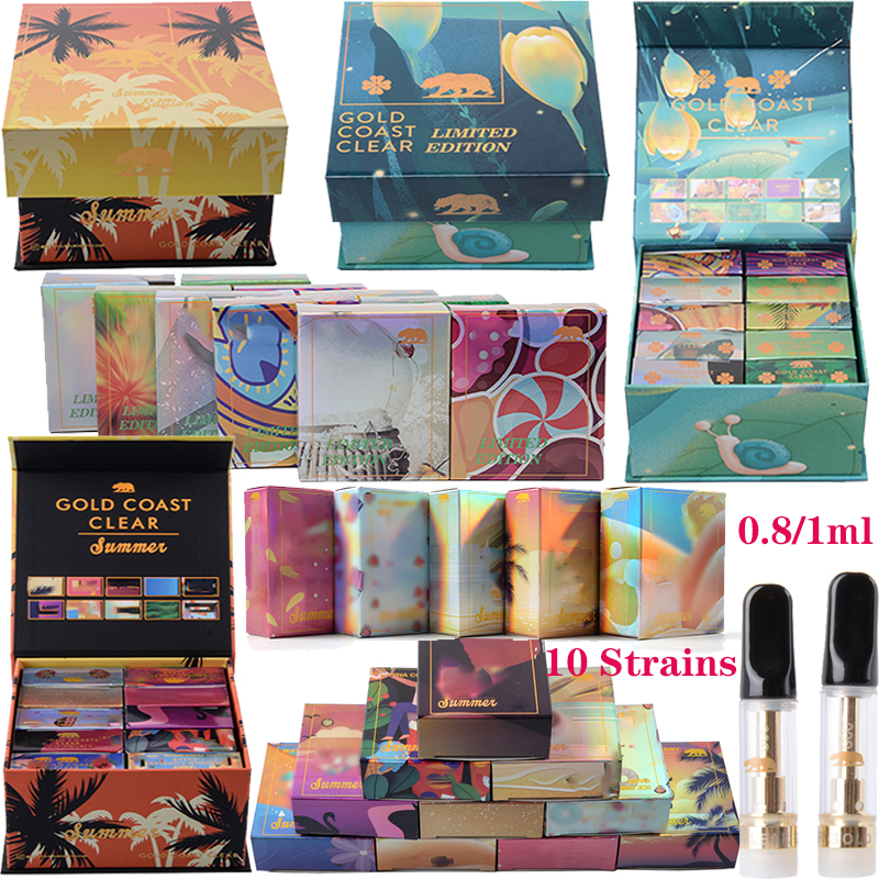 GOLD COAST CLEAR Atomizers 0.8ml 1ml Empty 10 Strains Glass Tank Thick Oil Cartridges Vape Cartridge Spring New Packaging Ceramic Carts 510 Thread Dab Wax Vaporizers
GOLD COAST CLEAR Atomizers 0.8ml 1ml Empty 10 Strains Glass Tank Thick Oil Cartridges Vape Cartridge Spring New Packaging Ceramic Carts 510 Thread Dab Wax Vaporizers