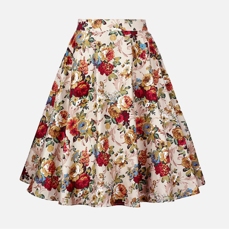 Arrival Summer A Line Vintage Floral Skirt 50s Pin up Style Rockabilly Swing Women Retro High Waist Midi 220317