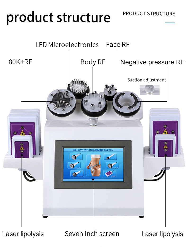 RF 80k Laser Lipo Cavitation Slimming Machine Face Massager 6 In 1 EMS Radio Frequency Skin Tightening Red Light Therapy Full Body
