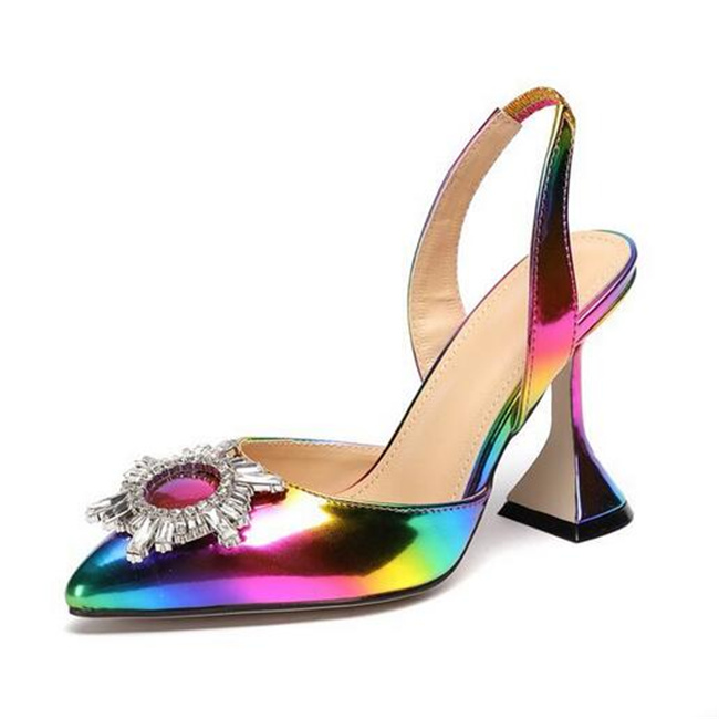 Top Quality Womens Sandals Design Crystal Diamond Sun-Flower Women Pointed Toe Pumps Fashion Rainbow Multicolor Strange Cup High Heels