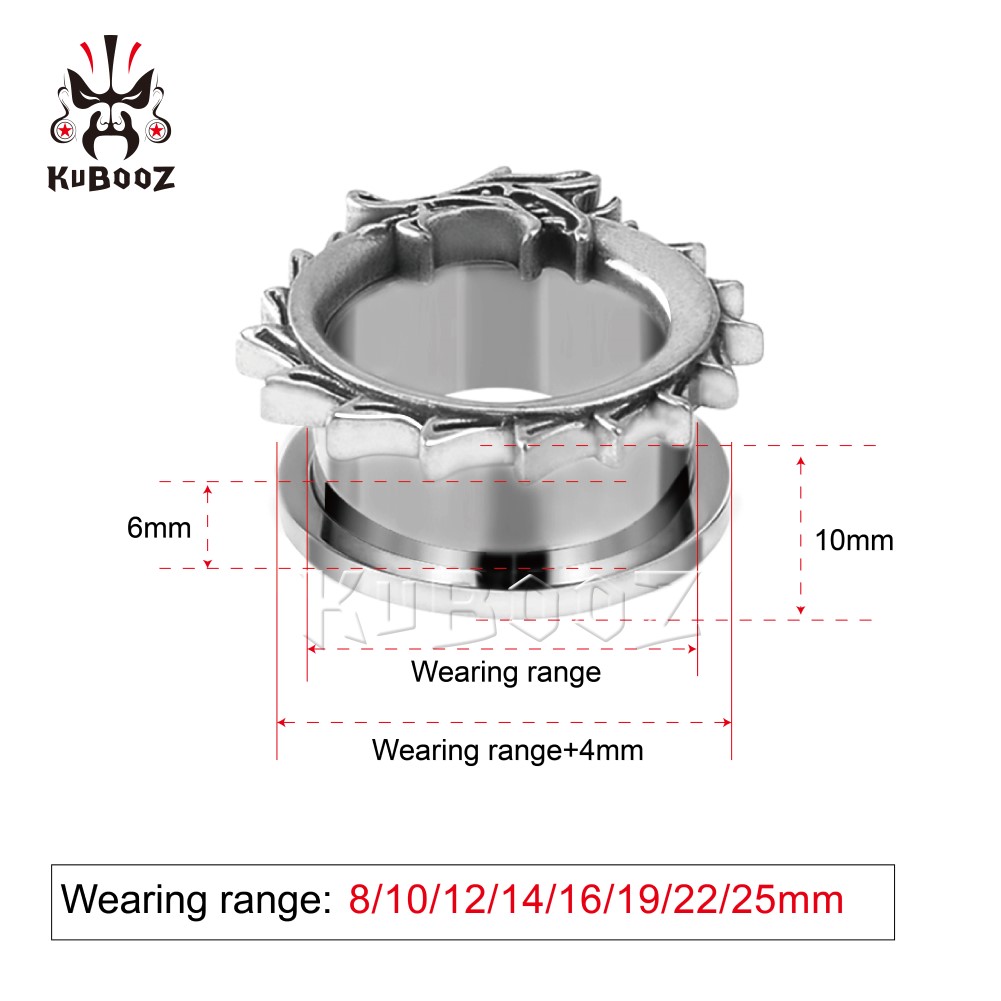 KUBOOZ Stainless Steel Dragon Eat Tail Ear Plugs Tunnels Earring Gauges Body Jewelry Piercing Stretchers Expanders Whole 825m