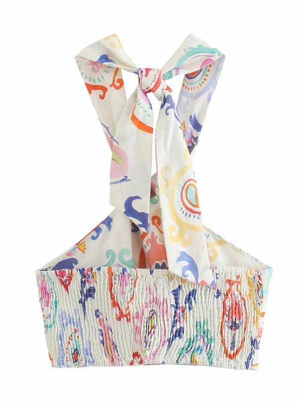 Willshela Fashion Women Printed Crop Top Elastic Bust Casual Chic Lady Halter Summer y2k s Woman Camis 220316