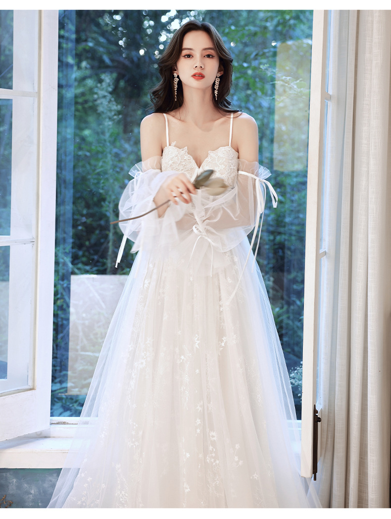 Fairy Boho Lace Wedding Dress 2022 With Sleeves Spaghetti Straps Bohemian Beach Wedding Dresses Corset A Line Tulle Civil Bride Chic Vestidos De Novia
