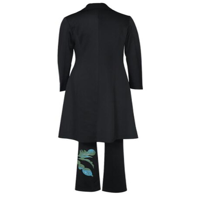 2022 Women's Two Piece Pants Sets Women Long Trench Coat Sets Autumn Winter Fashion Temperament Print Flower Windbreaker Wide Leg Trousers Suit