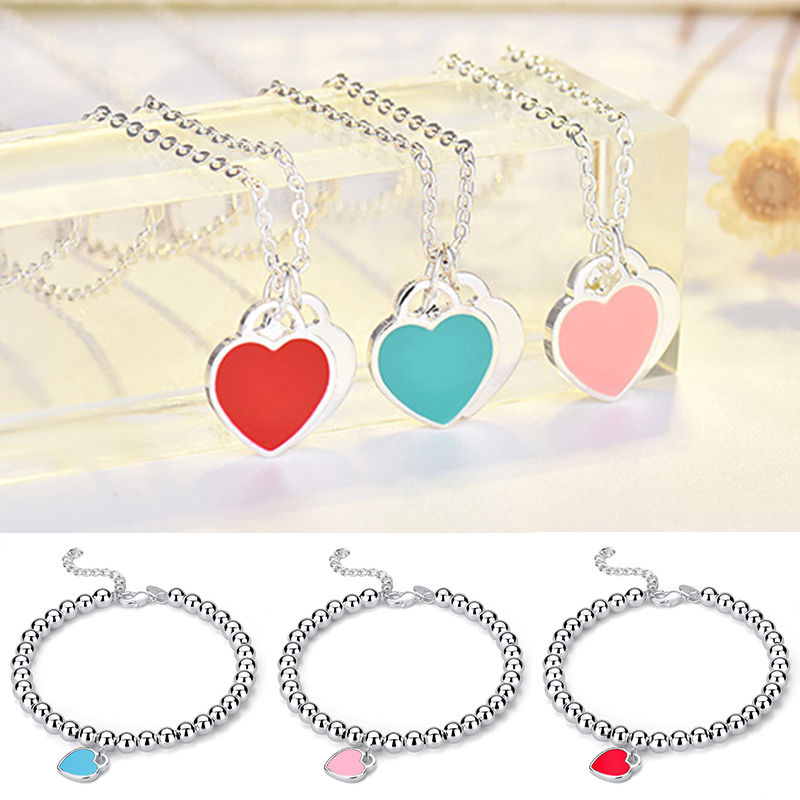 Womens LOVE Bracelet Necklace Jewelry Sets Silver Drip Oil Green Heart Beaded Bracelet Europe America Designer gift, With box
Womens LOVE Bracelet Necklace Jewelry Sets Silver Drip Oil Green Heart Beaded Bracelet Europe America Designer gift, With box