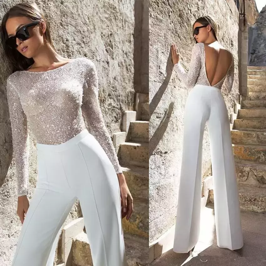 Sexy backless Jumpsuit Wedding Gowns 2022 Sheath Jewel Neck Bling Bling Sequins Long Sleeve Plus Size Bridal Party Dresses Vestido De Novia asdf, Champagne
Sexy backless Jumpsuit Wedding Gowns 2022 Sheath Jewel Neck Bling Bling Sequins Long Sleeve Plus Size Bridal Party Dresses Vestido De Novia asdf, Champagne