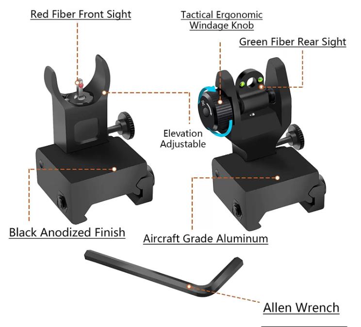 Fiber Optics Flip Iron Sight Front & Rear Sights Back Up Sight Tactical Fit Picatinny Weaver Rail.cx, Bk
Fiber Optics Flip Iron Sight Front & Rear Sights Back Up Sight Tactical Fit Picatinny Weaver Rail.cx, Bk