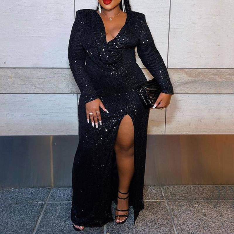 Plus Size Dresses Sequins Luxury Women Bodycon Party Dress Fashion Split V-Neck Floor-Length Sexy Long Sleeve Evening Oversized, Black
Plus Size Dresses Sequins Luxury Women Bodycon Party Dress Fashion Split V-Neck Floor-Length Sexy Long Sleeve Evening Oversized, Black