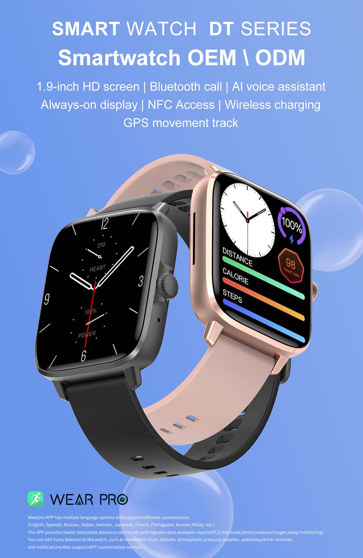 DT102 Smart Watch Full Touch Screen Fitness Tracker Heart Rate Monitor SpO2 IP68 Waterproof Pedometer for Men Women Compatible with iOS and Android