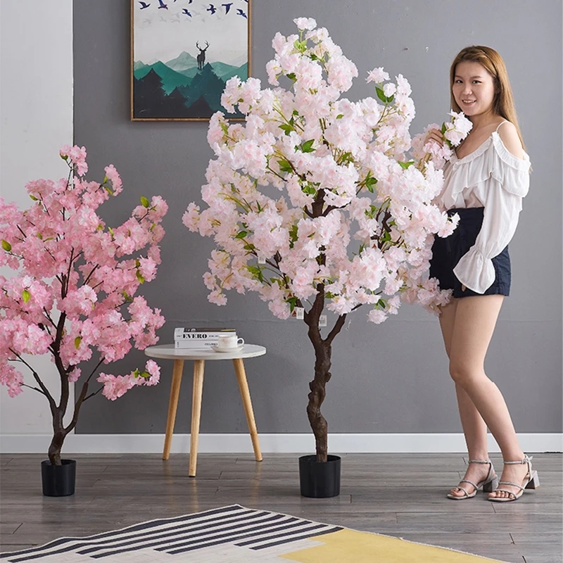 Artificial Cherry Tree Artificial Flower Landing Indoor Decoration Plant Potted Wedding Home Living Room Decoration Green Plant