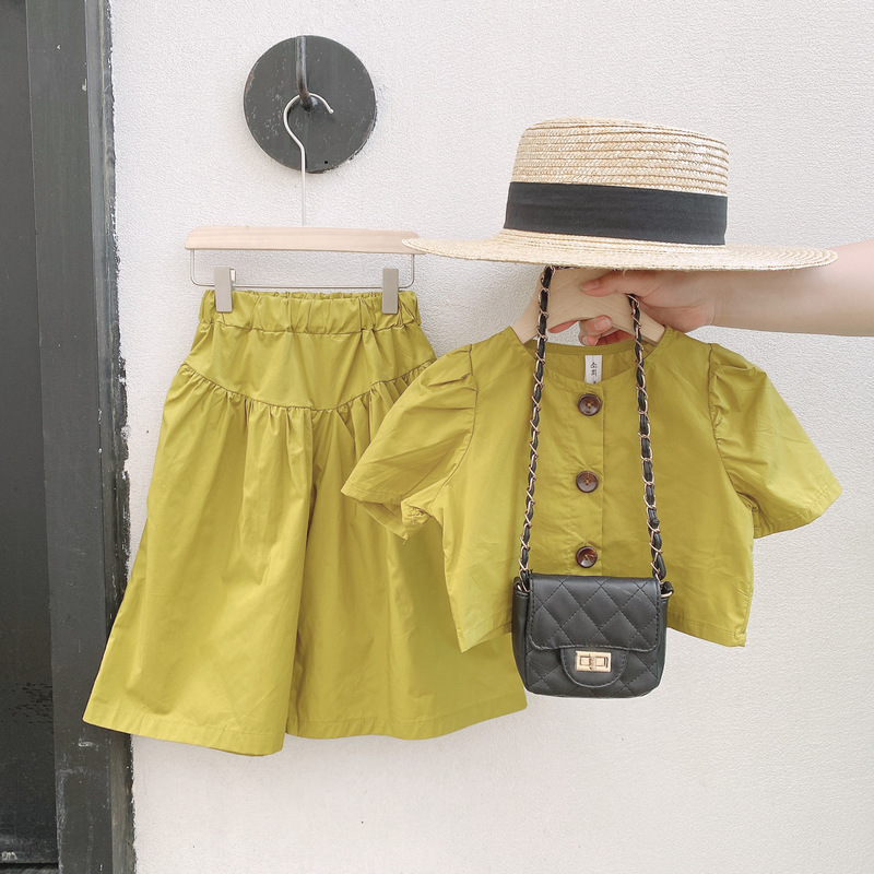 Summer Baby Girls Clothing 2Pcs Sets For Kids Short-Sleeved Top Plus+Wide-Leg Pants Suit Fashion Children's Clothes Outfit 220509