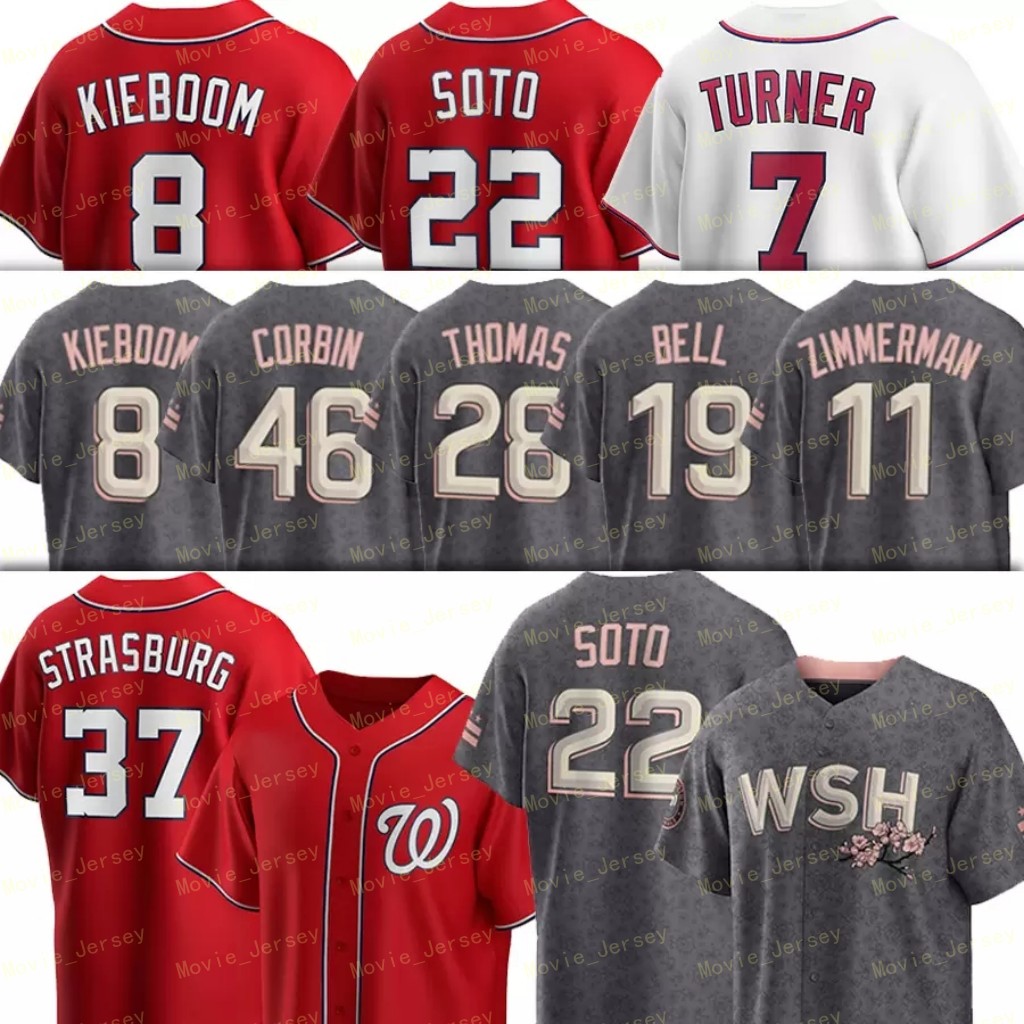 22 Juan Soto 8 Carter Kieboom Baseball Jersey Washington 2022 Cherry Blossom City Connect Nationals Nelson Cruz Josh Bell Keibert Ruiz Lane Thomas Stephen Strasburg, Men