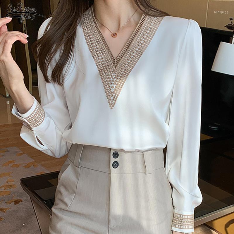 Women' Blouses & Shirts 2022 Spring Office Lady Long Sleeve Blouse Fashion Solid V Neck Chiffon Women Tops Plus Size Clothing Loose Blusas, White-long sleeve 
Women' Blouses & Shirts 2022 Spring Office Lady Long Sleeve Blouse Fashion Solid V Neck Chiffon Women Tops Plus Size Clothing Loose Blusas, White-long sleeve