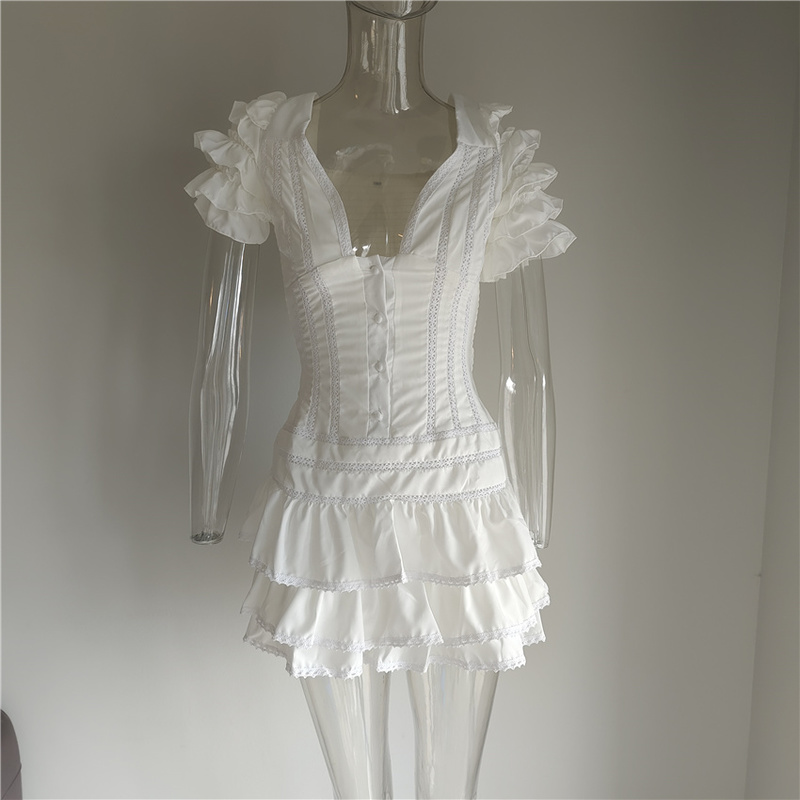 High Quality Ruffle Light Blue Women Mini Dress 220510