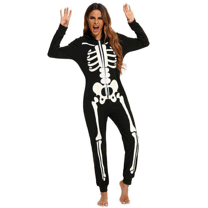 Skeleton Scary Family Halloween Costume Adults Kids Horror Skull Jumpsuit Hooded Fancy Women Men Family Pajama Carnival Party AA220326