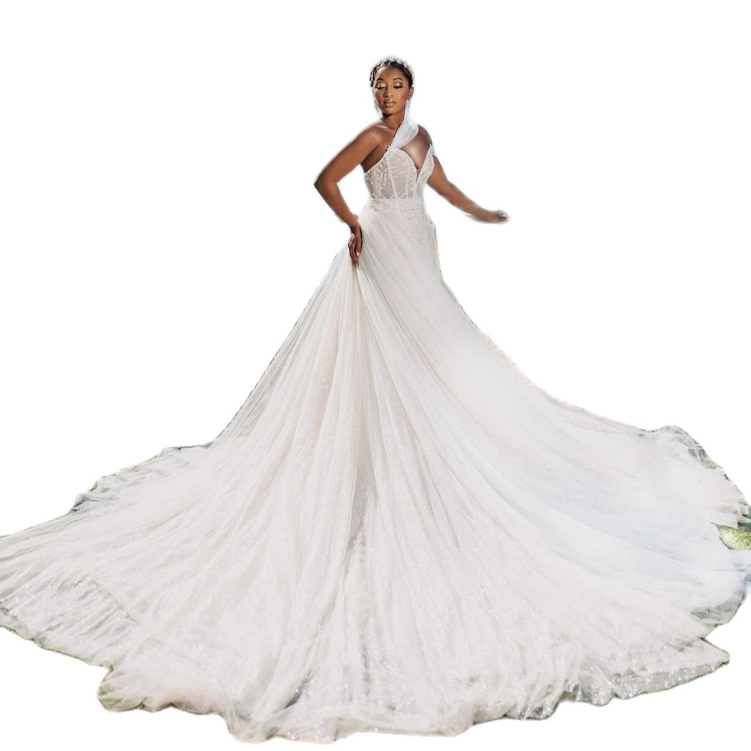 Luxury Mermaid Wedding Dresses Off Shoulder Short Sleeve Lace Crystal Beaded Sexy Illusion Bride Dress Wedding Gowns Custom Made