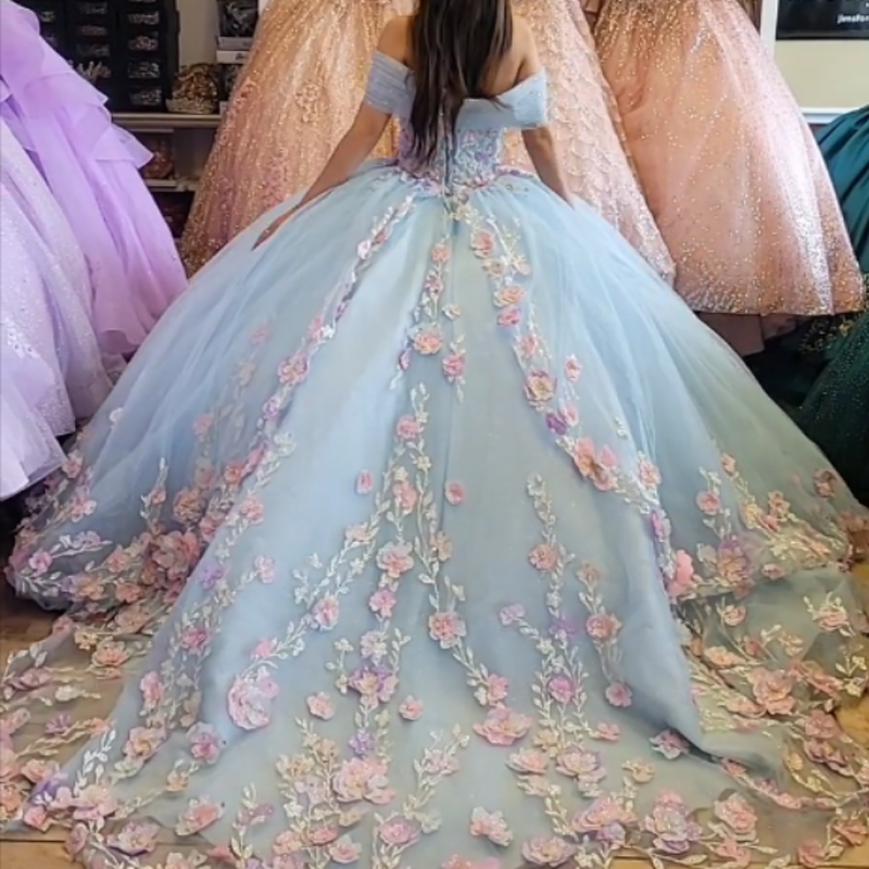 2025 Quinceanera Dresses With Pink Lace Appliques Long Sleeves Beading Ball Gown Off Shoulder 15 years dress Sweet 16 Prom