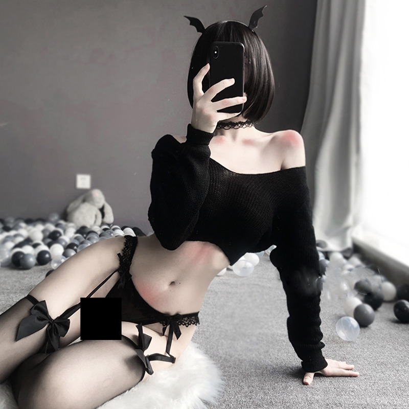 Cute Lingerie Angel Cosplay Costume Kawaii Lolita Demon Uniform Sexy V-neck Ultra Short Knitted Sweater Pajamas Set for Women 220323, White
Cute Lingerie Angel Cosplay Costume Kawaii Lolita Demon Uniform Sexy V-neck Ultra Short Knitted Sweater Pajamas Set for Women 220323, White