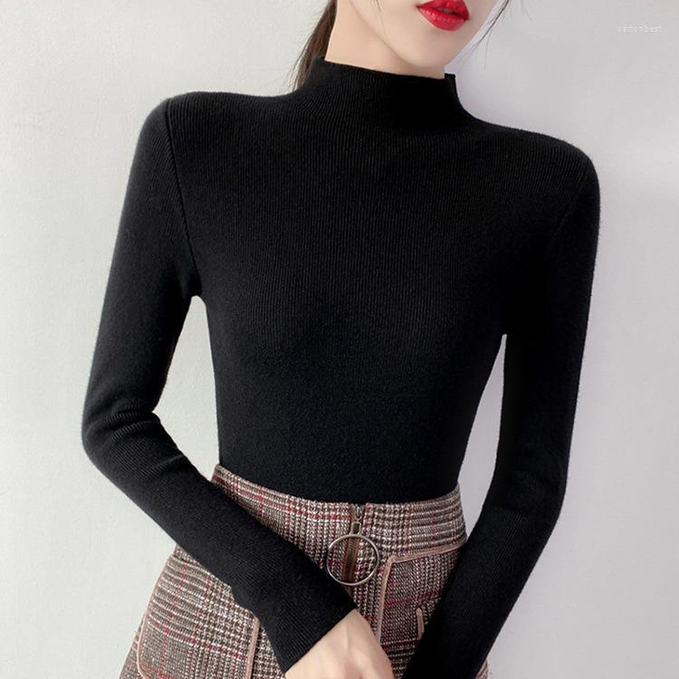 

Women's Sweaters 2022 Spring And Autumn Mock Neck Slim Fit Sweater Winter Elegant Fashion Spliced Solid, Apricot