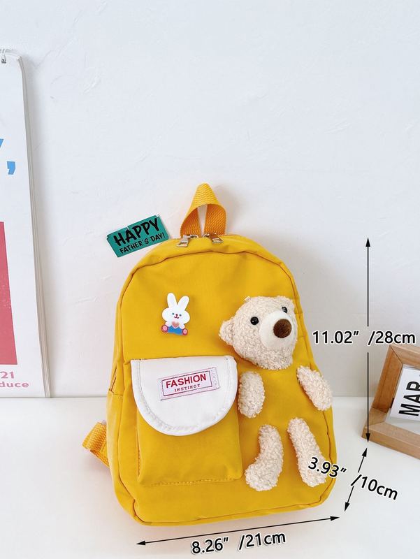 Kids Cartoon Bear Decor Letter Patch Classic Backpack SHE
