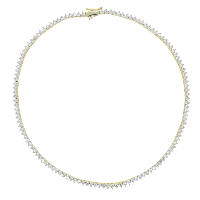 3mm Round Cut Iced Out Cubic Zirconia Tennis Link Chain Hiphop Bling 1 Row Shiny CZ Box Clasp Necklace Women Men Jewelry
