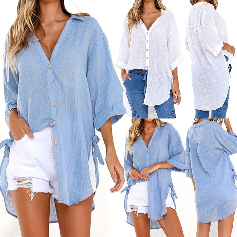 Women's Blouses & Shirts Casual Long T-Shirt Dress Tops Womens Shirt Blouse Loose Button Ladies Cotton Women's Women Black V Neck TWomen, Blue-a
Women's Blouses & Shirts Casual Long T-Shirt Dress Tops Womens Shirt Blouse Loose Button Ladies Cotton Women's Women Black V Neck TWomen, Blue-a