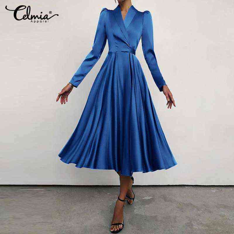 Celmia Dresss Elegant Women Party Dress Fashion Suit Collar Puff Sleeve High Waist Midi Vestidos With Bandage Solid Satin Dress Y220401, Blue
Celmia Dresss Elegant Women Party Dress Fashion Suit Collar Puff Sleeve High Waist Midi Vestidos With Bandage Solid Satin Dress Y220401, Blue