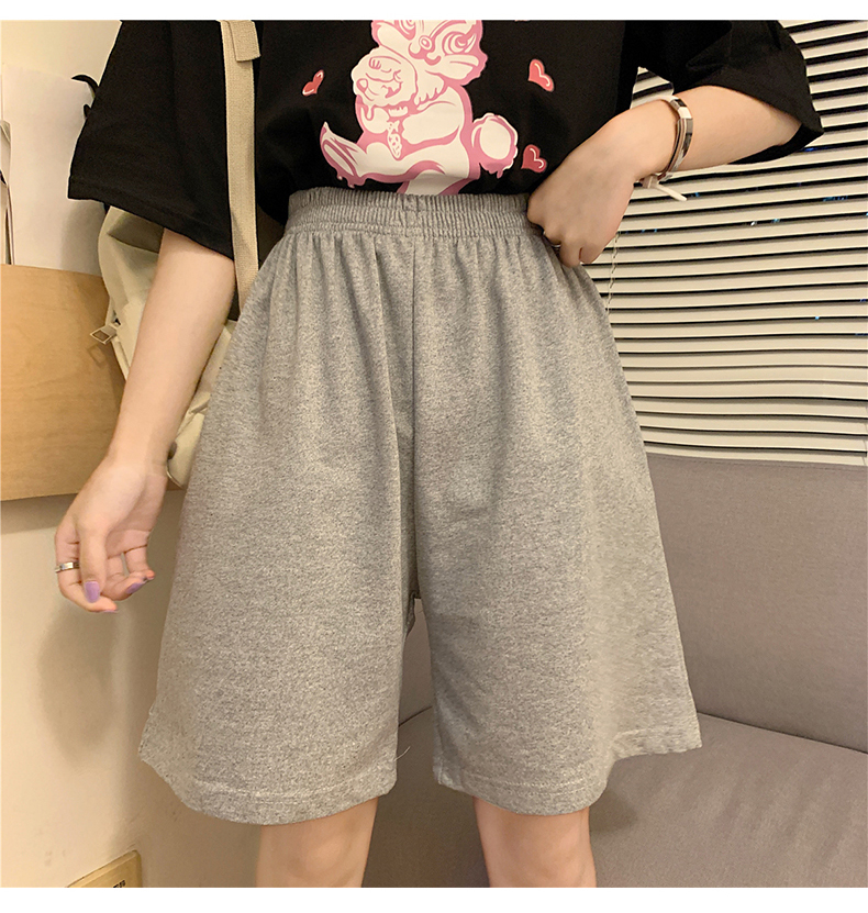 Summer Shorts Women Elasticity Lovely Girls Korean Style Sweet Students Harajuku Simple Pure Gray Oversize Trousers Female 220527