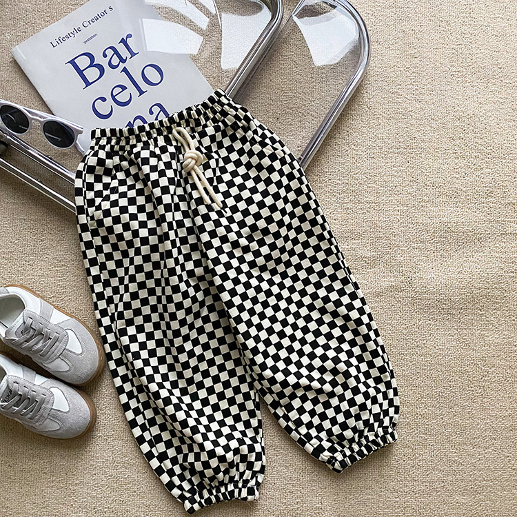 Autumn boys fashion loose plaid harem pants cotton unisex trousers 1-7Y 220512