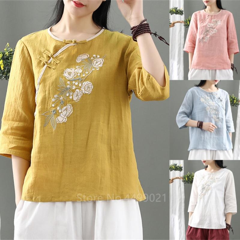 Ethnic Clothing Vintage Casual Women Shirts 3/4 Sleeve Embroidery Cheongsam Top Woman Plus Size Cotton Linen Tops Solid Color Summer AutumnE
Ethnic Clothing Vintage Casual Women Shirts 3/4 Sleeve Embroidery Cheongsam Top Woman Plus Size Cotton Linen Tops Solid Color Summer AutumnE