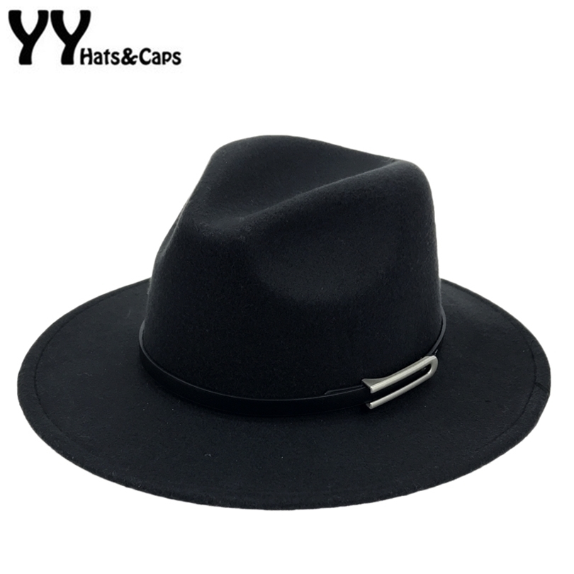 Wide Brim Autumn Trilby Caps Female Male Fashion Top Hat Jazz Cap Winter Panama Hat Vintage Fedoras Men Mafia Hat Felt YY17294 T200104