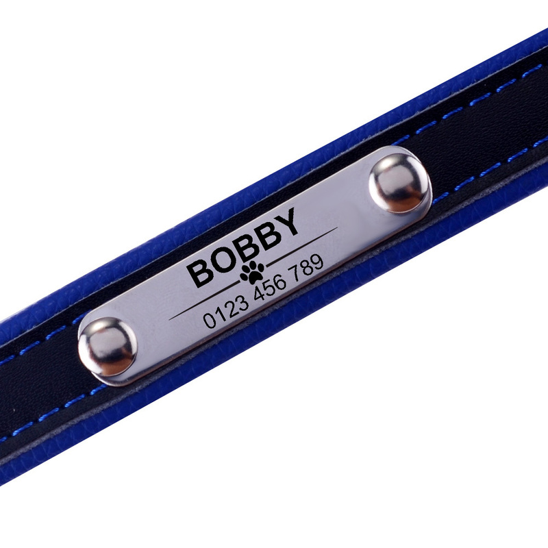 Leather Collar Personalized Custom Engraved Name Plate Puppy Pet s XSSML Dog Tag 220622