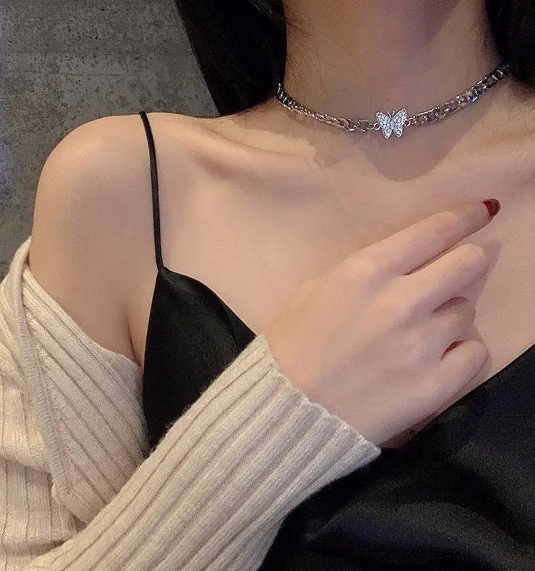 Zircon Butterfly Pendant Choker Light Luxury Aesthetic Niche Clavicle Silver-plated Necklace Jewelry Women Gifts