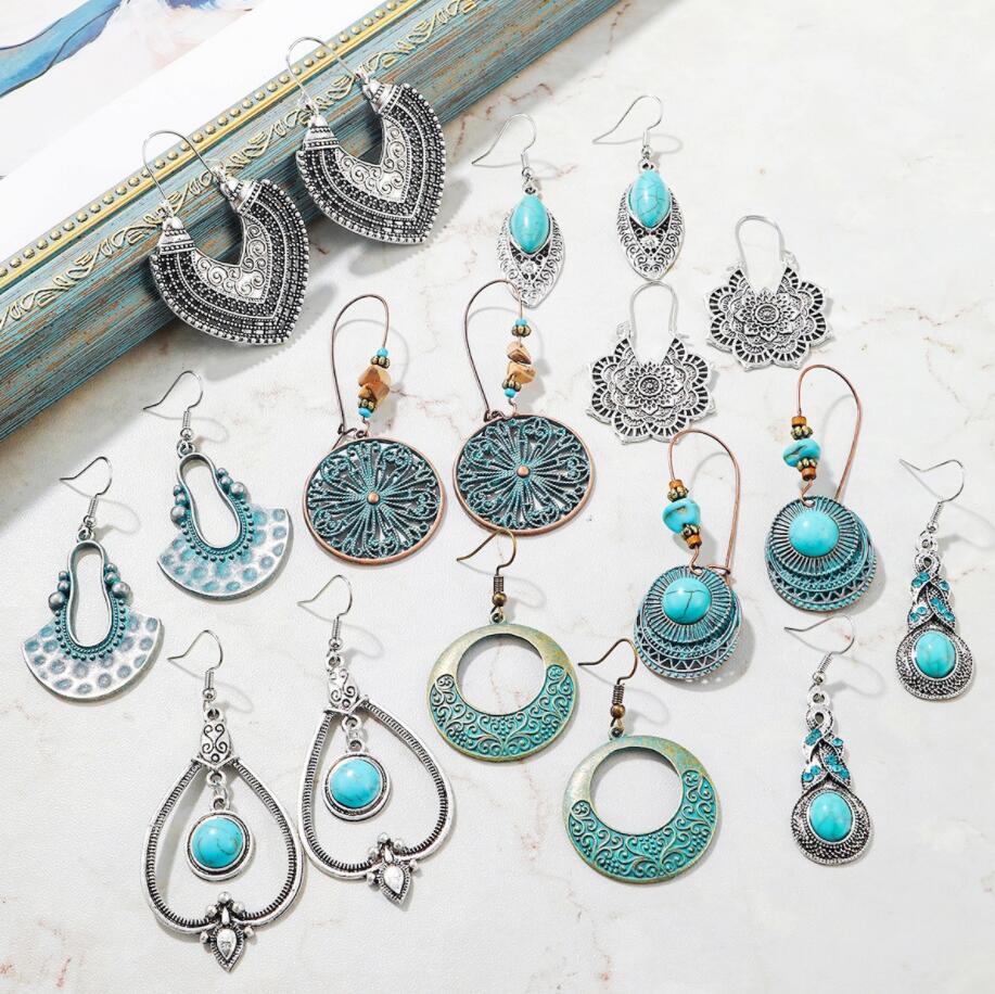 Vintage Bohemian Ethnic Ancient Silver Distressed Earrings Charm Fashion Long Turquoise Feather Pendant Tassel Earrings Ladies Jewelry
Vintage Bohemian Ethnic Ancient Silver Distressed Earrings Charm Fashion Long Turquoise Feather Pendant Tassel Earrings Ladies Jewelry
