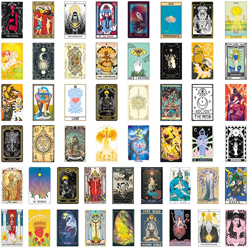 50Pcs Tarot Card Stickers Prediction Card Graffiti Kids Motorcycle Skateboard Bicycle Decal