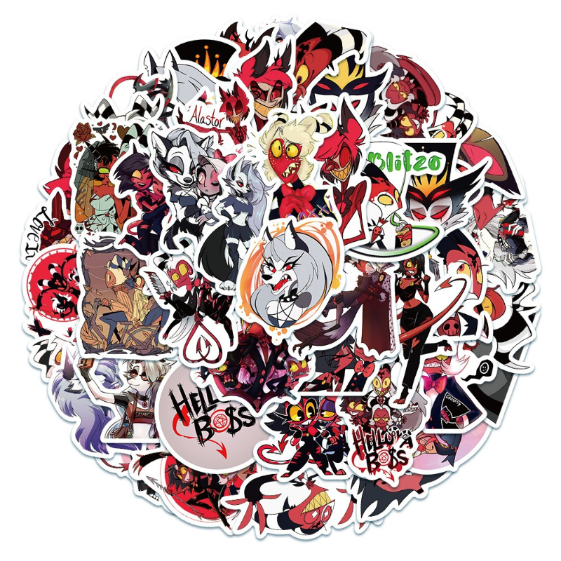 50Pcs/Lot Alastor Stickers Hazbin Hotel Sticker Helluva Boss Cute Graffiti Stickers Suitcase Guitar Waterproof Decals