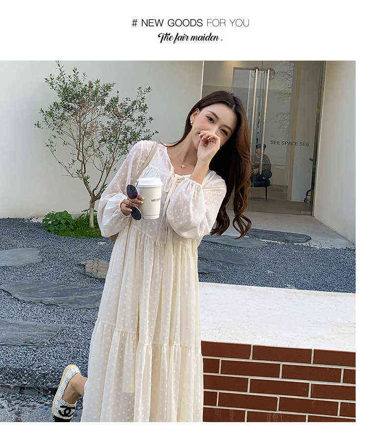 Spring New Maternity Dress Temperament Long Loose Pregnant Woman Beach Dress With Lining Long Lantern Sleeves Chiffon Dress J220628