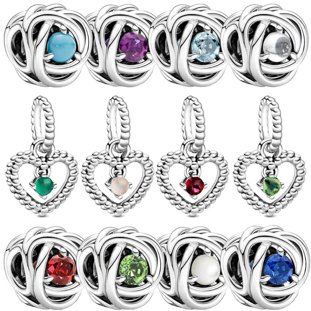 new popular 925 sterling silver twelve month birthstone heart eternal charm beads pendant for original bracelet women jewelry