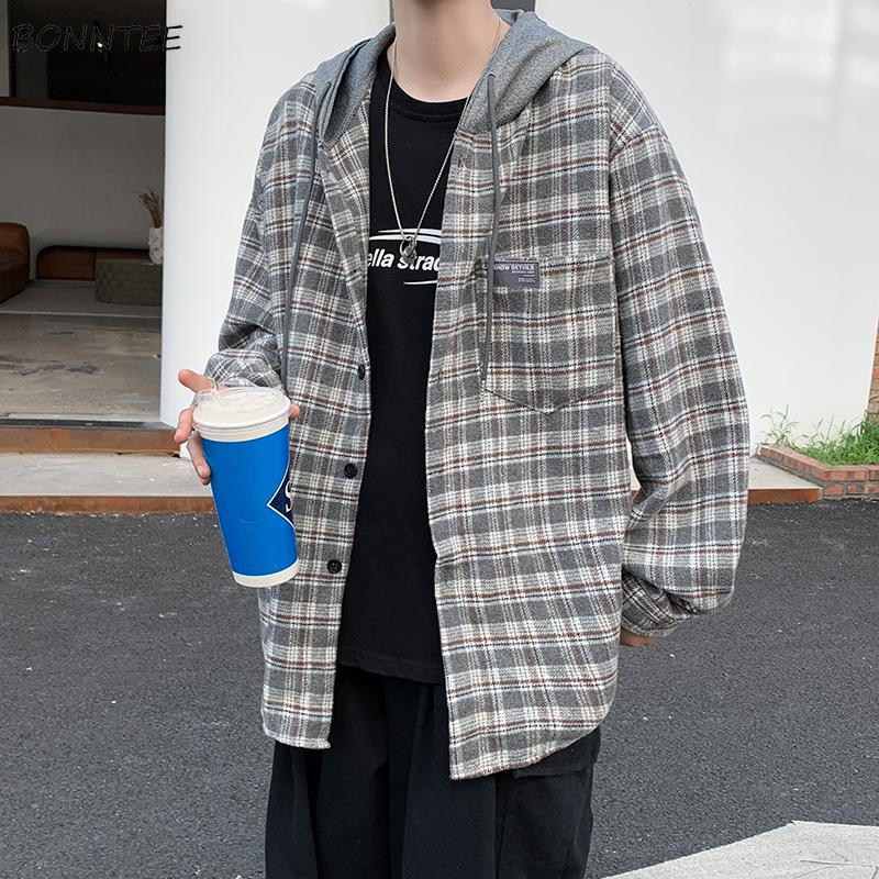 Men's Casual Shirts Men Spring Hooded Plaid Loose Trendy All-match Students Korean Style Simple Pockets Camisa Masculina, Gray
Men's Casual Shirts Men Spring Hooded Plaid Loose Trendy All-match Students Korean Style Simple Pockets Camisa Masculina, Gray