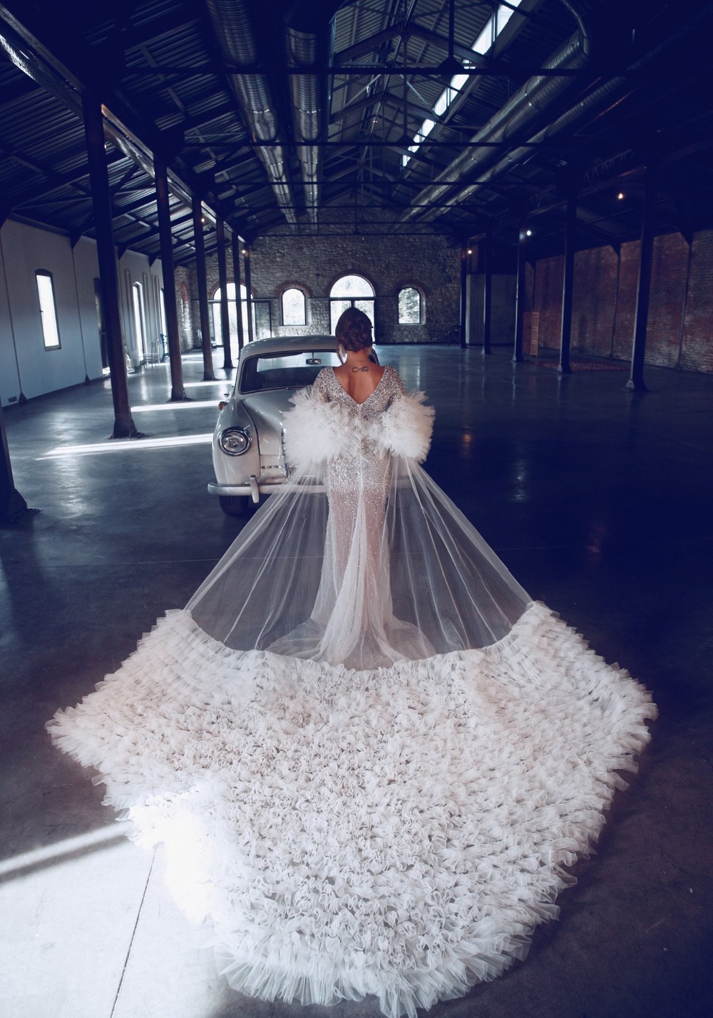 Stunning Silver Prom Dresses Pearls Sequined Illusion Sheer Evening Dress Custom Made V Neck Multilayered Ruffles Party Gown