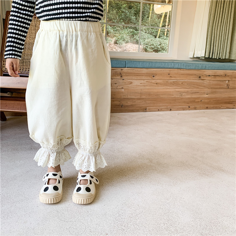 deer jonmi Spring Summer Korean Style Baby Girls Lace Lantern Pants Solid Color Embroidery Toddlers Kids Cotton Trousers 220512