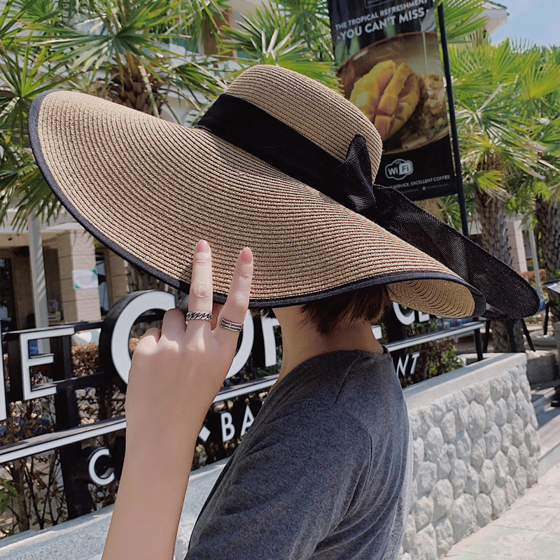 Lightweight Breathable Summer Hats Ladies Sunscreen Big Brim Hat Outdoor Flat Foldable Bow Caps