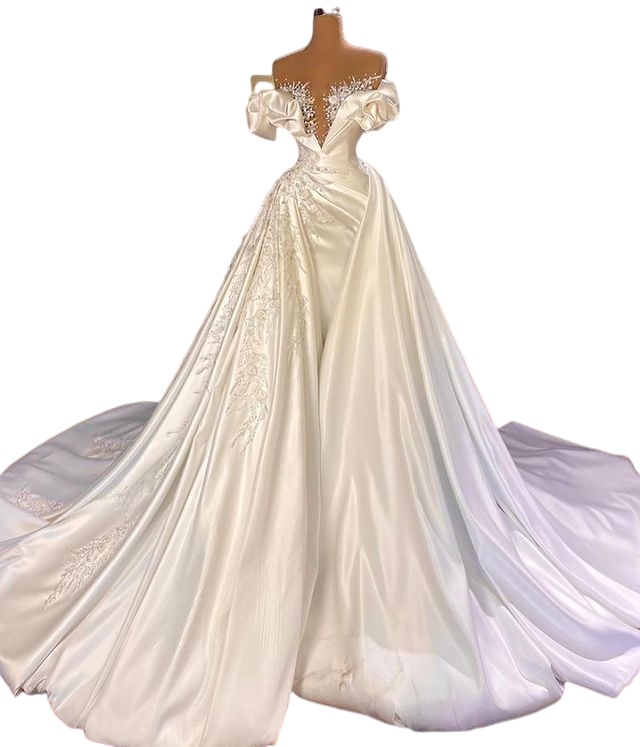 Princess Puffy Skirt Church Wedding Dresses with Overskirt Sheer O neck Stain Beaded Embroidery Luxury Bridal Gown Robe de mariee