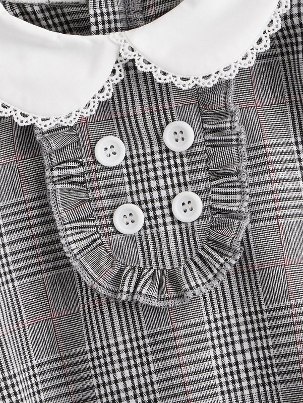 Little girl Prince of Wales Plaid doll neck dress SHE