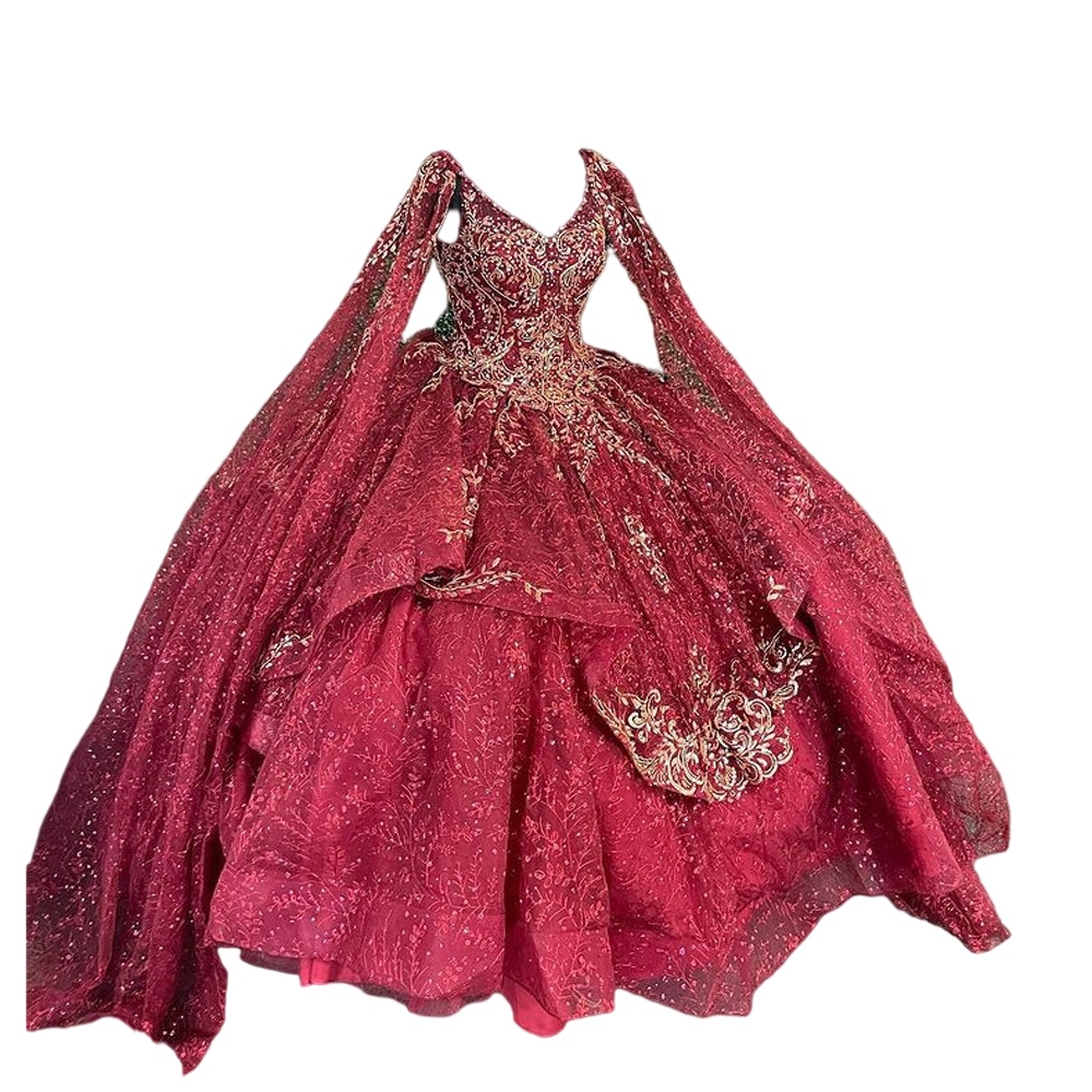 Burgundy Quinceanera Dress with cape sleeve Sweet 16 vestidos para 15 quinceanera vestidos de xv anos 2022 estidos para 15 nera