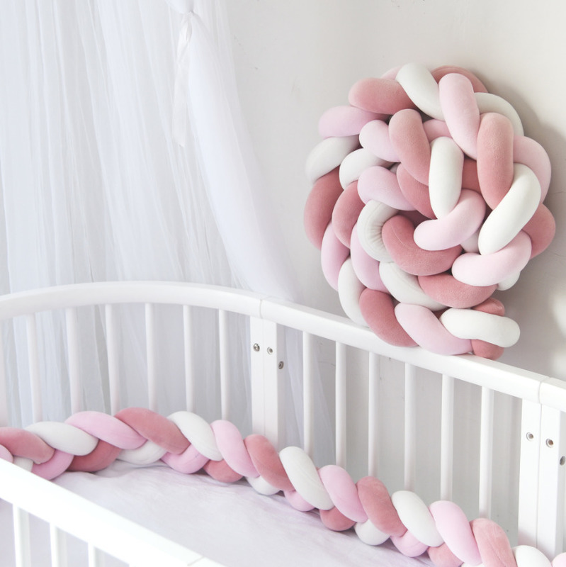 4M Baby Bed Bumper On the Crib Bedding Set for born Baby Cot Protector Knot Braid Pillow Cushion Crib Anti-collision Bumper 220718