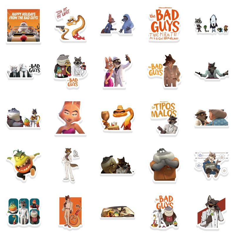 52Pcs Funny Cartoon Movie The Bad Guys Stickers For Laptop Children's Toys Cars Knapsack Skate Computers Luggage