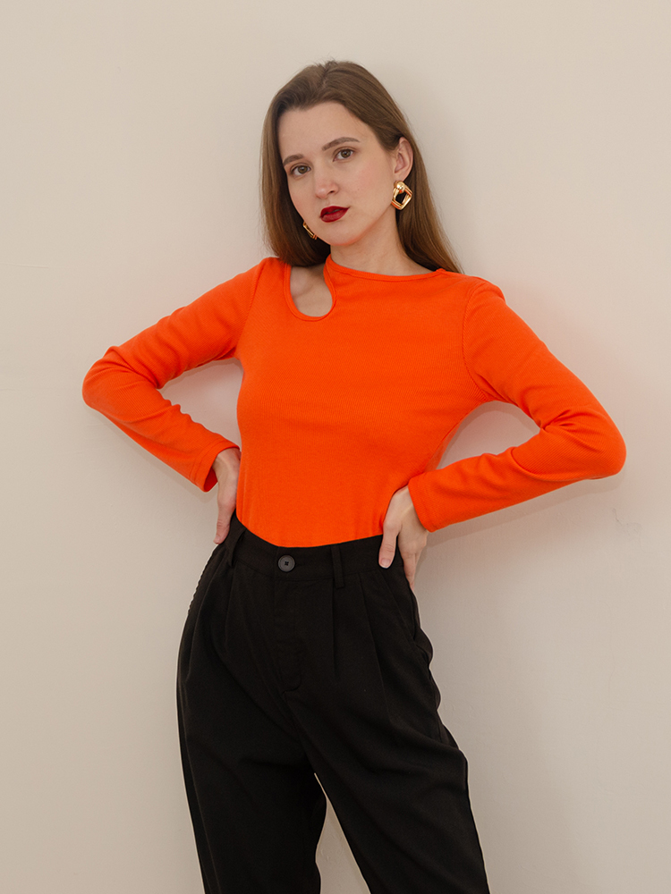 Beyouare Hollow Out Women Long Sleeve T Shirt Sexy Round Neck Skinny Tops Ribbing Solid Elegant Basic Tees Casual Autumn 220328