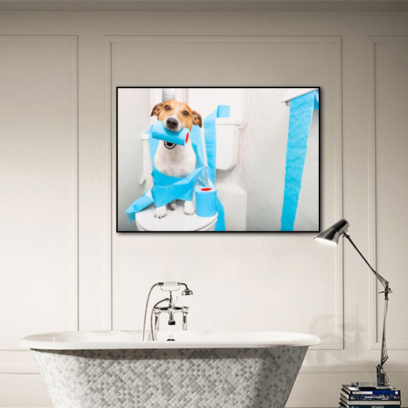 Funny Cute Dog Animal Pictures Canvas Prints Wall Painting For Room Washroom Toilet Decorative Paintings NO FRAME