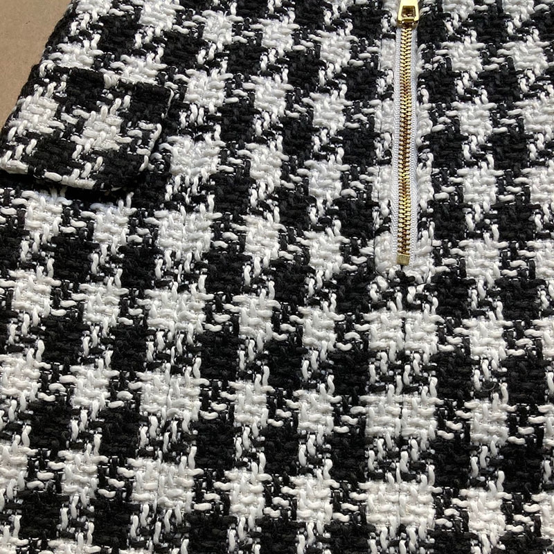 UKCNSEP Fashion Runway Skirt Women's Fringed Lion Buttons Houndstooth Tweed Mini 220317